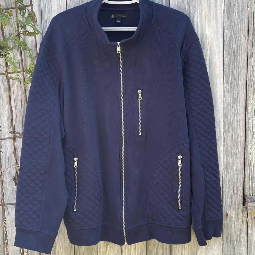 INC International Concept Womens Jacket Size XXL Navy Blue Zip Up Quilted